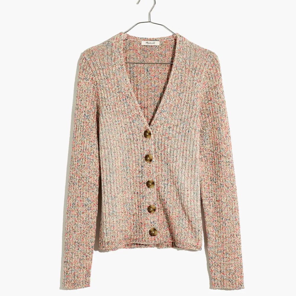 Madewell Marled Shrunken Ribbed Cardigan Sweater Size M